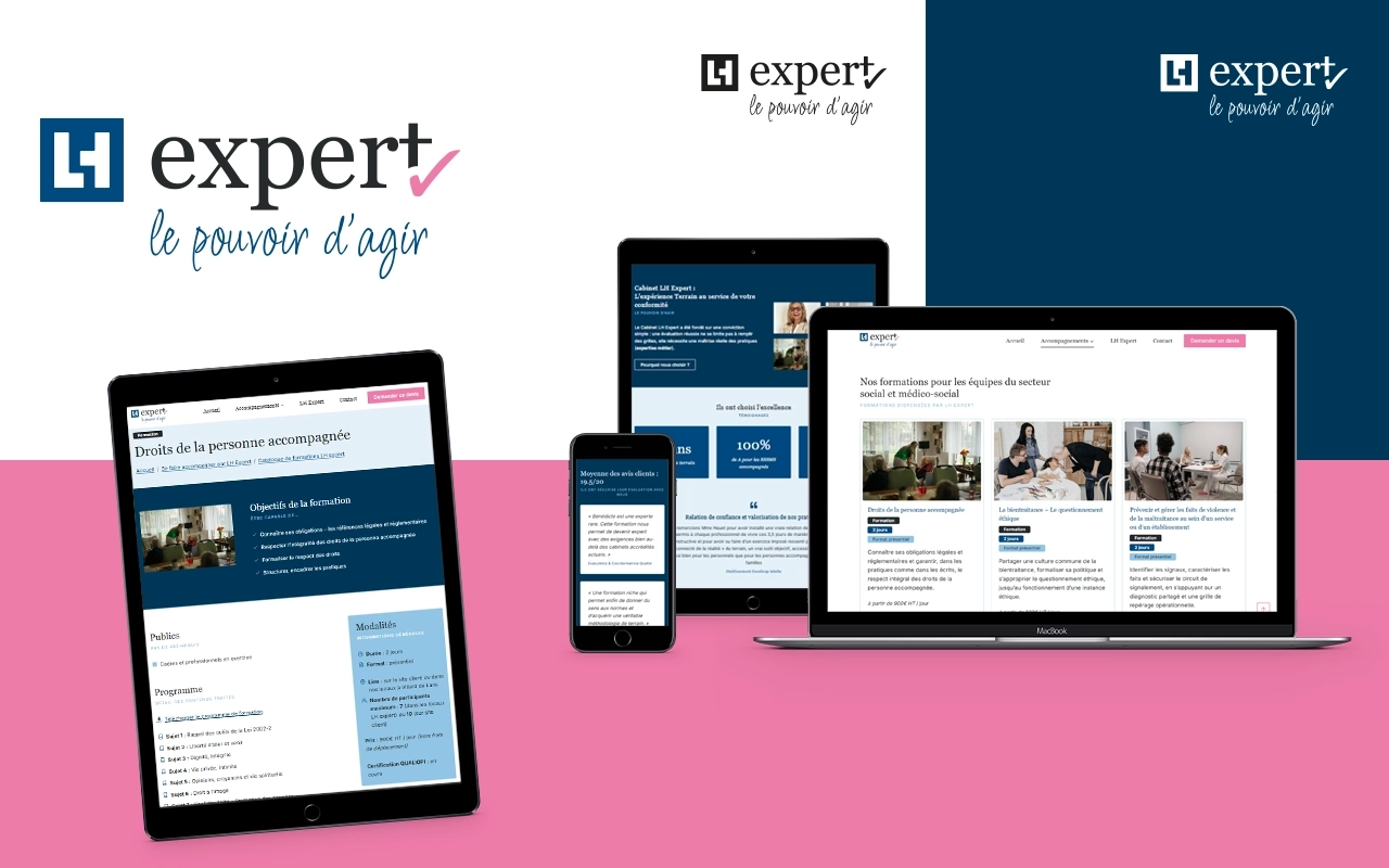 Mockup du projet de création de l'identité visuelle et site vitrine de LH expert